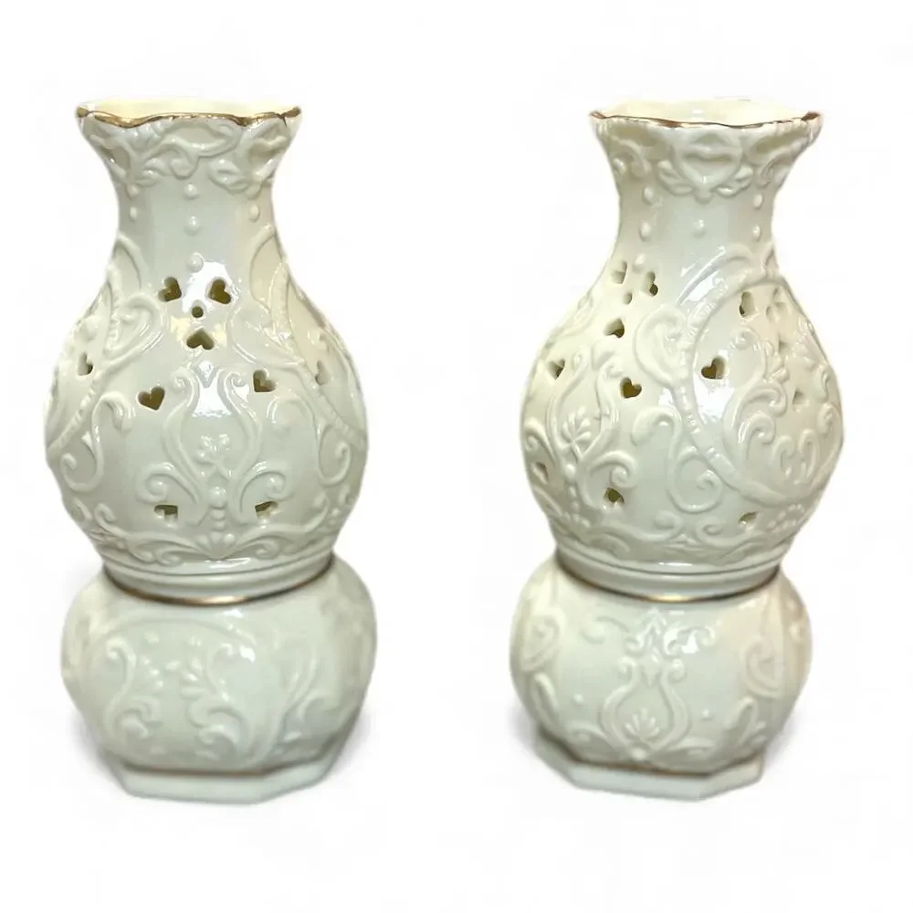 Set of 2 Vintage Pierced Porcelain Oil / Wax Warmers | Ivory Ceramic Diffusers